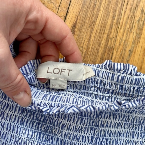 LOFT Blue & Pink Striped Off Shoulder Top Bell Sleeves - Picture 4 of 7